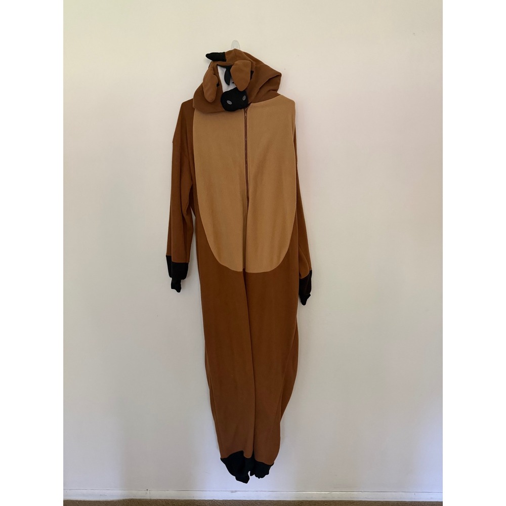 Brown Horse Fleece Costume Jumpsuit Animal Pajamas with Hood and Tail